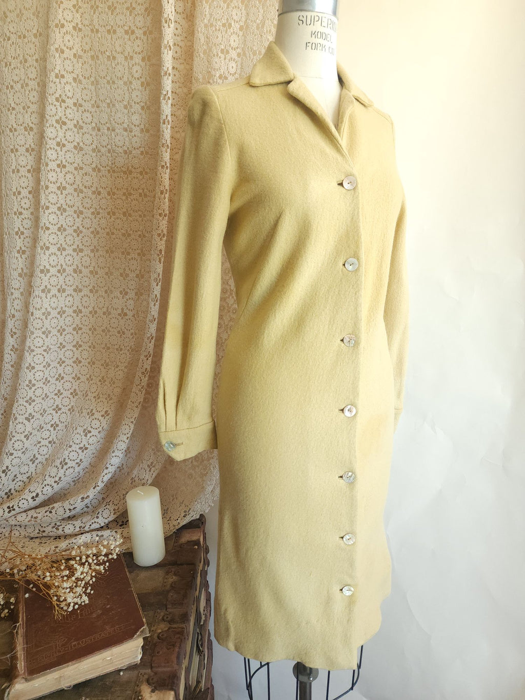 Vintage 1960s Fred Rothschild Yellow Wool Coat Dress