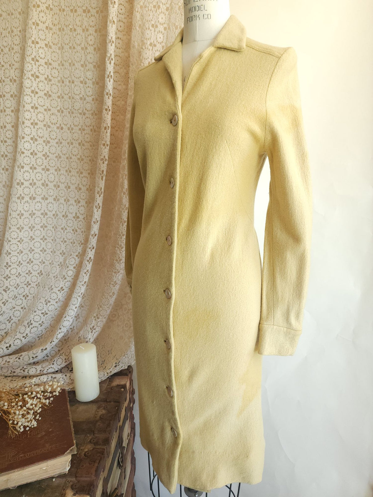 Vintage 1960s Fred Rothschild Yellow Wool Coat Dress