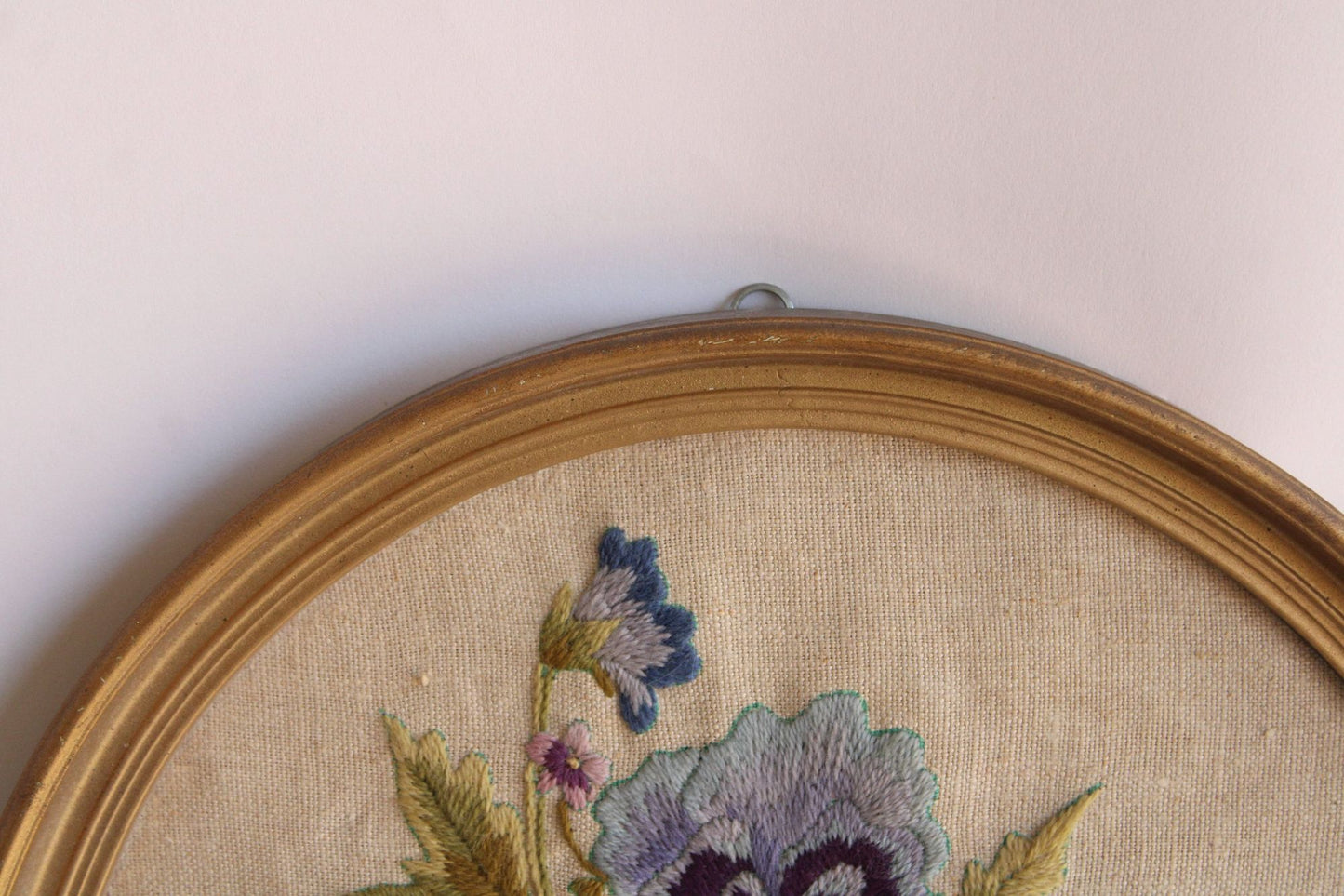 Vintage Framed Embroidered Pansies
