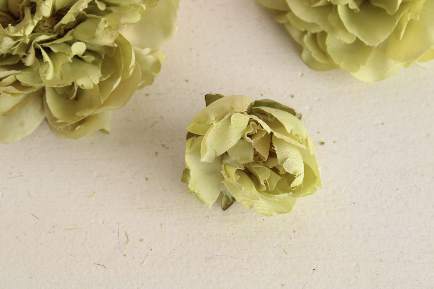 Lot of Silk Faux Flowers, Three Apple Green Florals, Millinery Crafting
