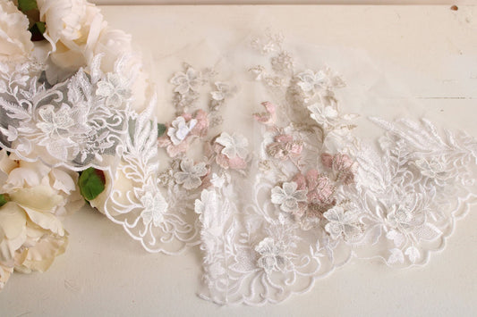 Embroidered Appliques, Embroidered Fabric Ends with Flower Appliques