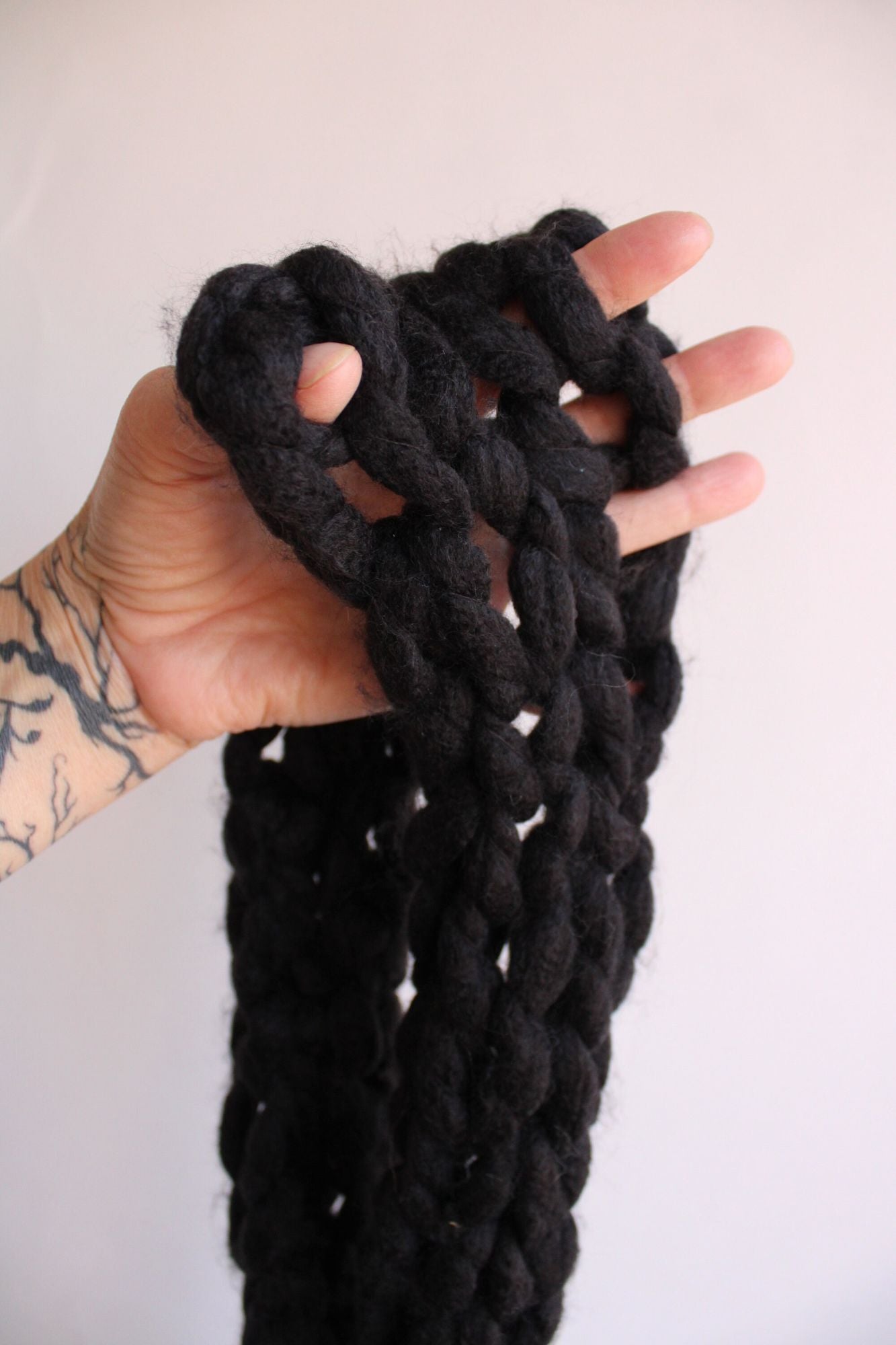 "Nightfall" Knit Scarf with Fringe, Extra Long In Chunky Black Yarn
