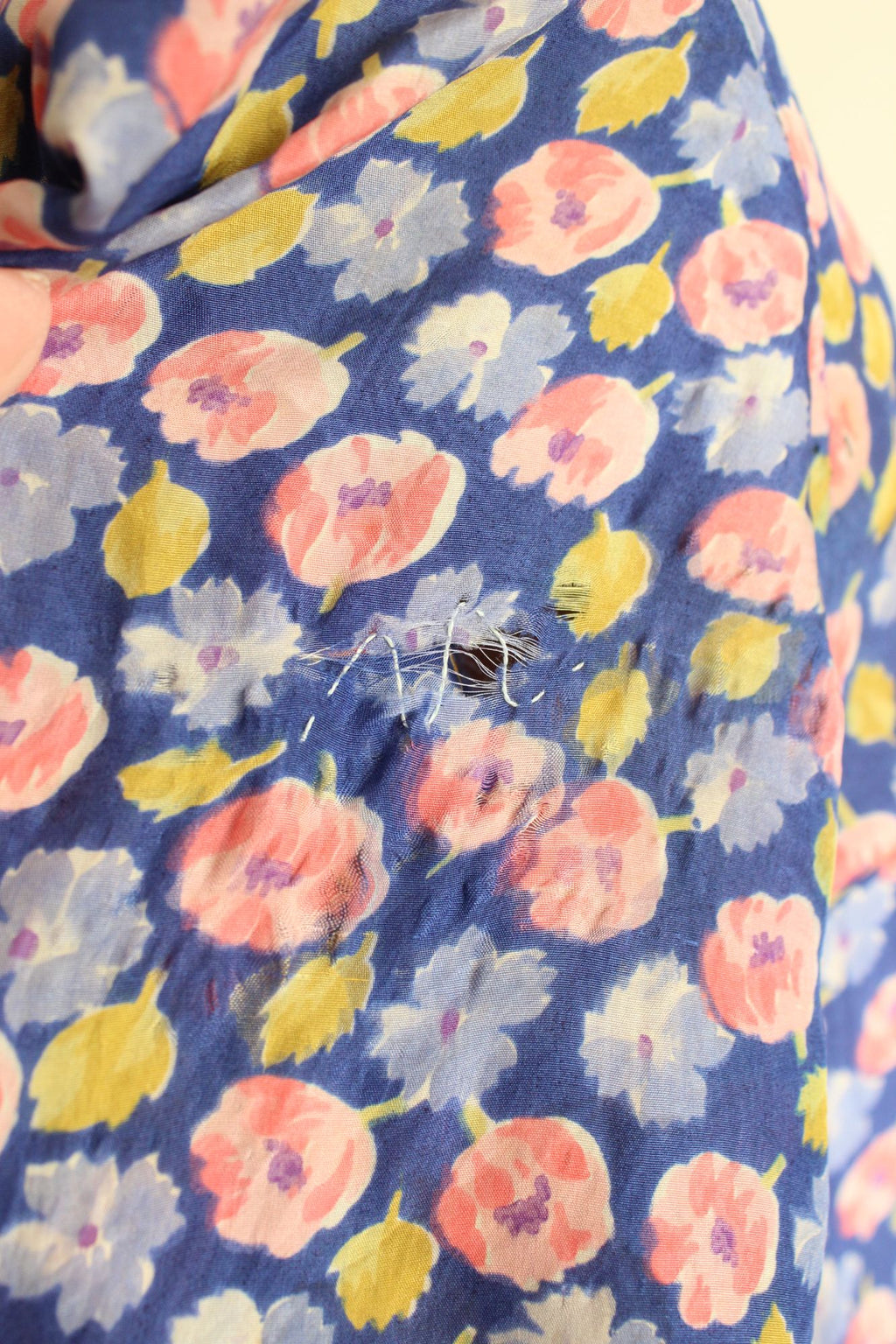 Vintage Antique 1920s Silk Blue and Pink Floral Print Day Dress