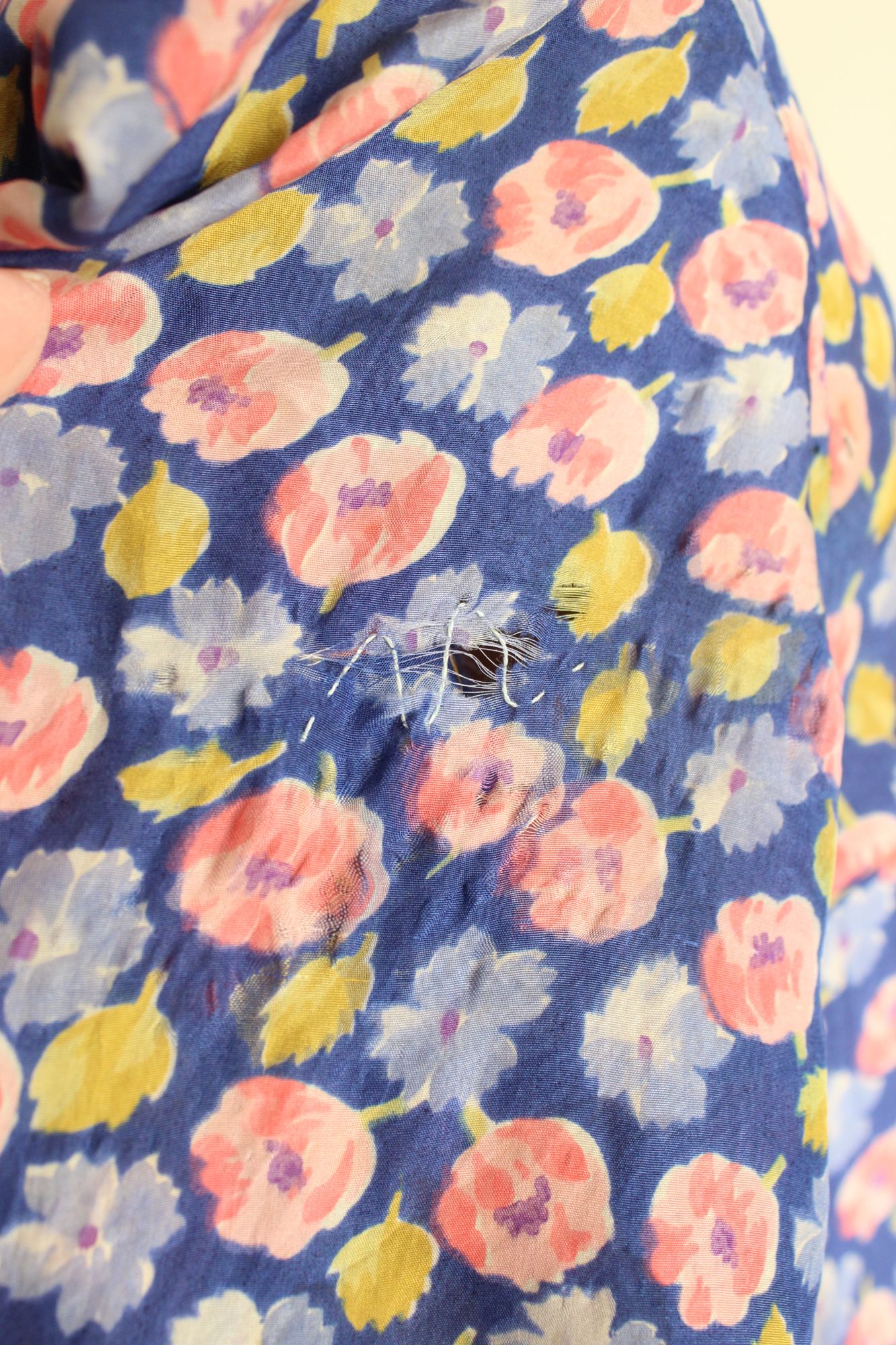 Vintage Antique 1920s Silk Blue and Pink Floral Print Day Dress