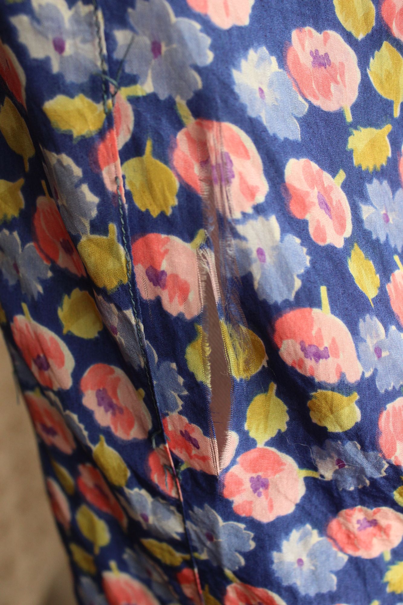 Vintage Antique 1920s Silk Blue and Pink Floral Print Day Dress