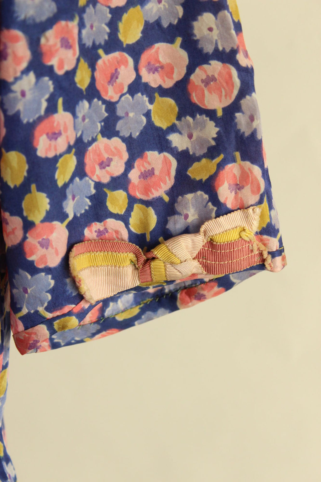 Vintage Antique 1920s Silk Blue and Pink Floral Print Day Dress