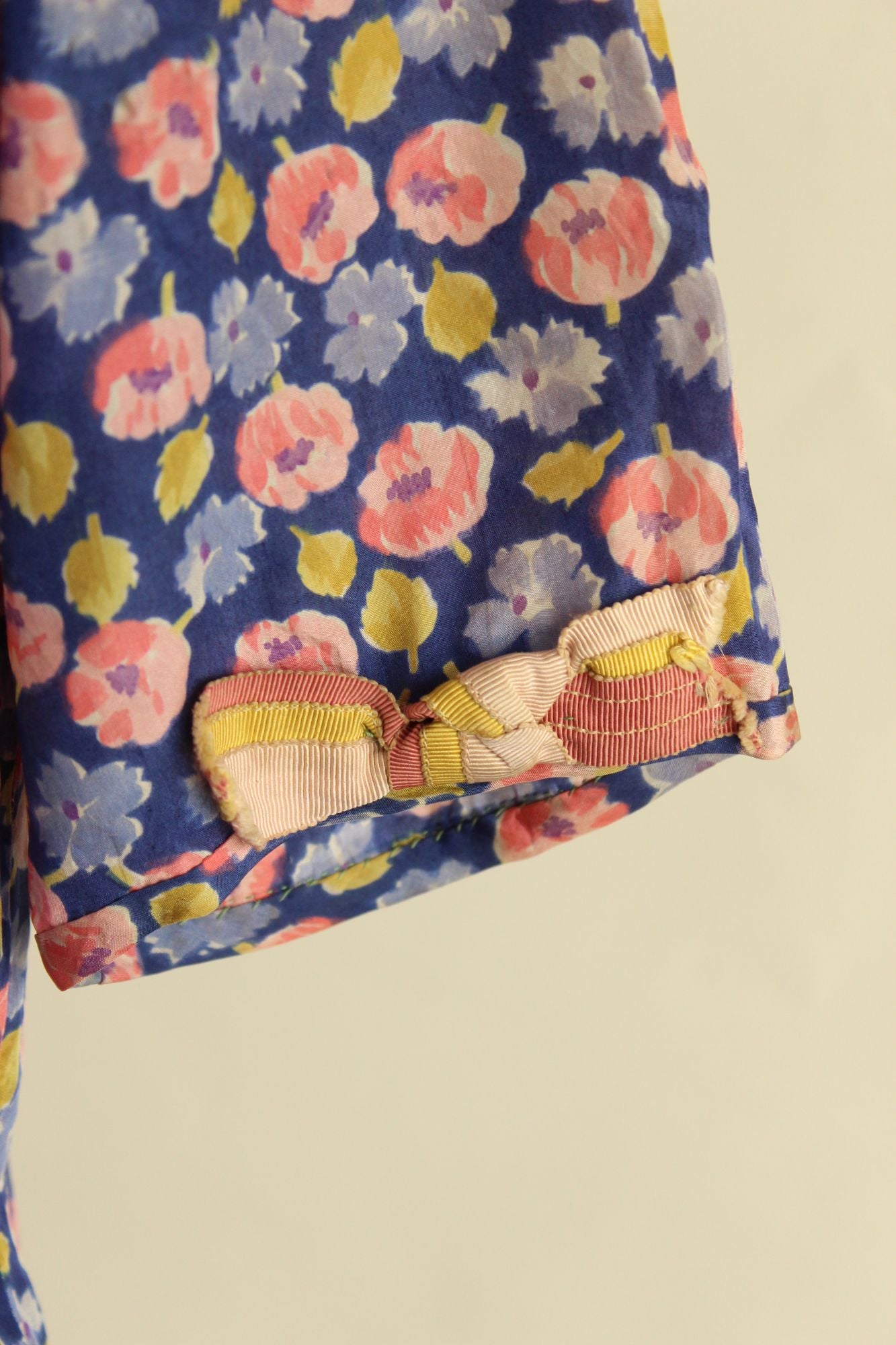 Vintage Antique 1920s Silk Blue and Pink Floral Print Day Dress