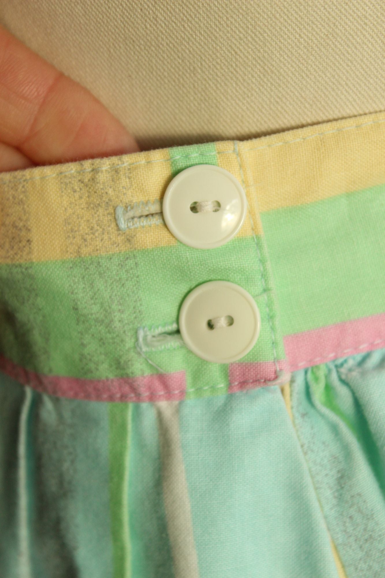 Vintage 1980s Pastel Windowpane Check Skirt With Pockets