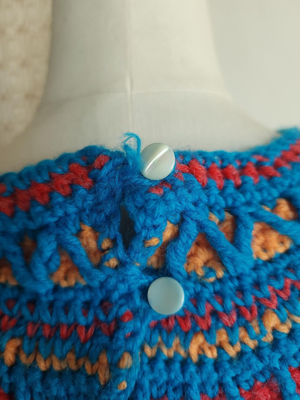 Vintage 1970s Sweater Dress in Blue Wool Crochet Knit