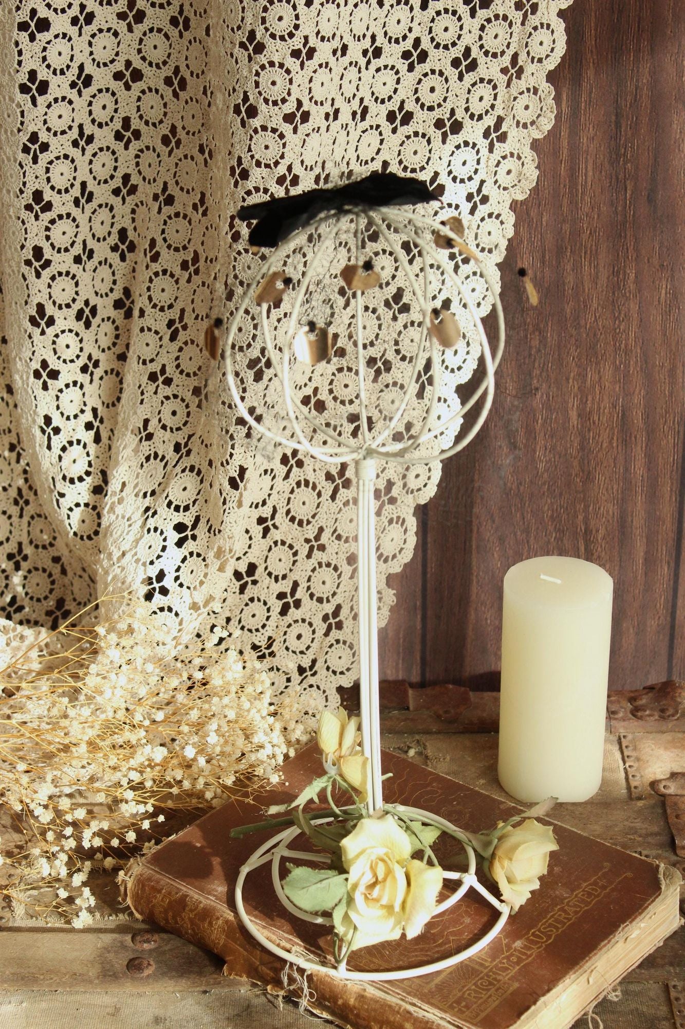 Vintage 1950s Veil Fascinator, Black Birdcage Netting Velvet Bow and Sequins, Millinery