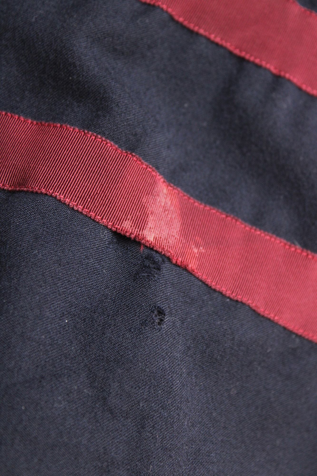 Vintage Ralph Lauren Skirt, Navy Blue Wool Tea Length with Burgundy Stripes, Size 6