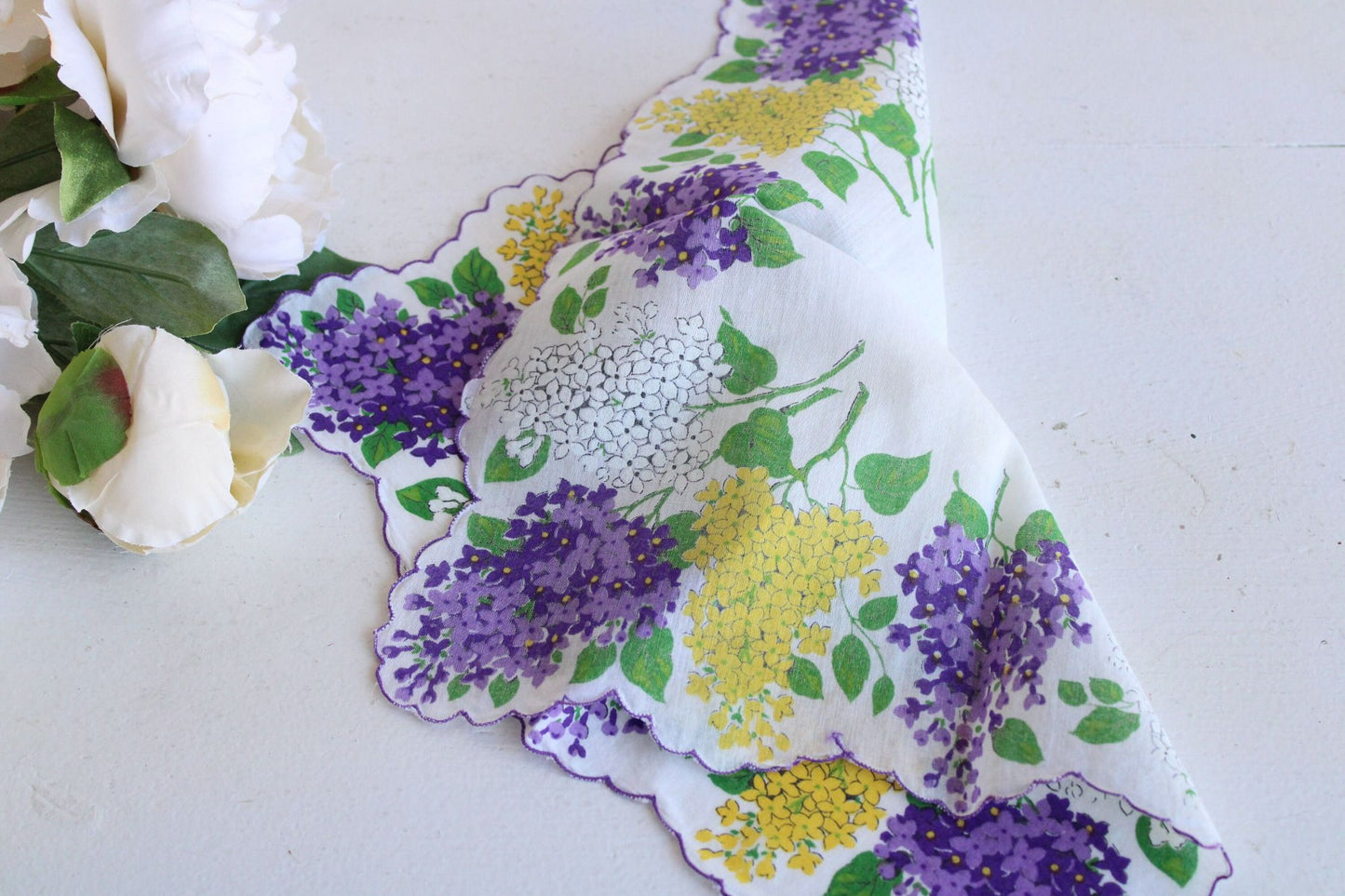 Vintage Lilac Flower Print Cotton Hanky