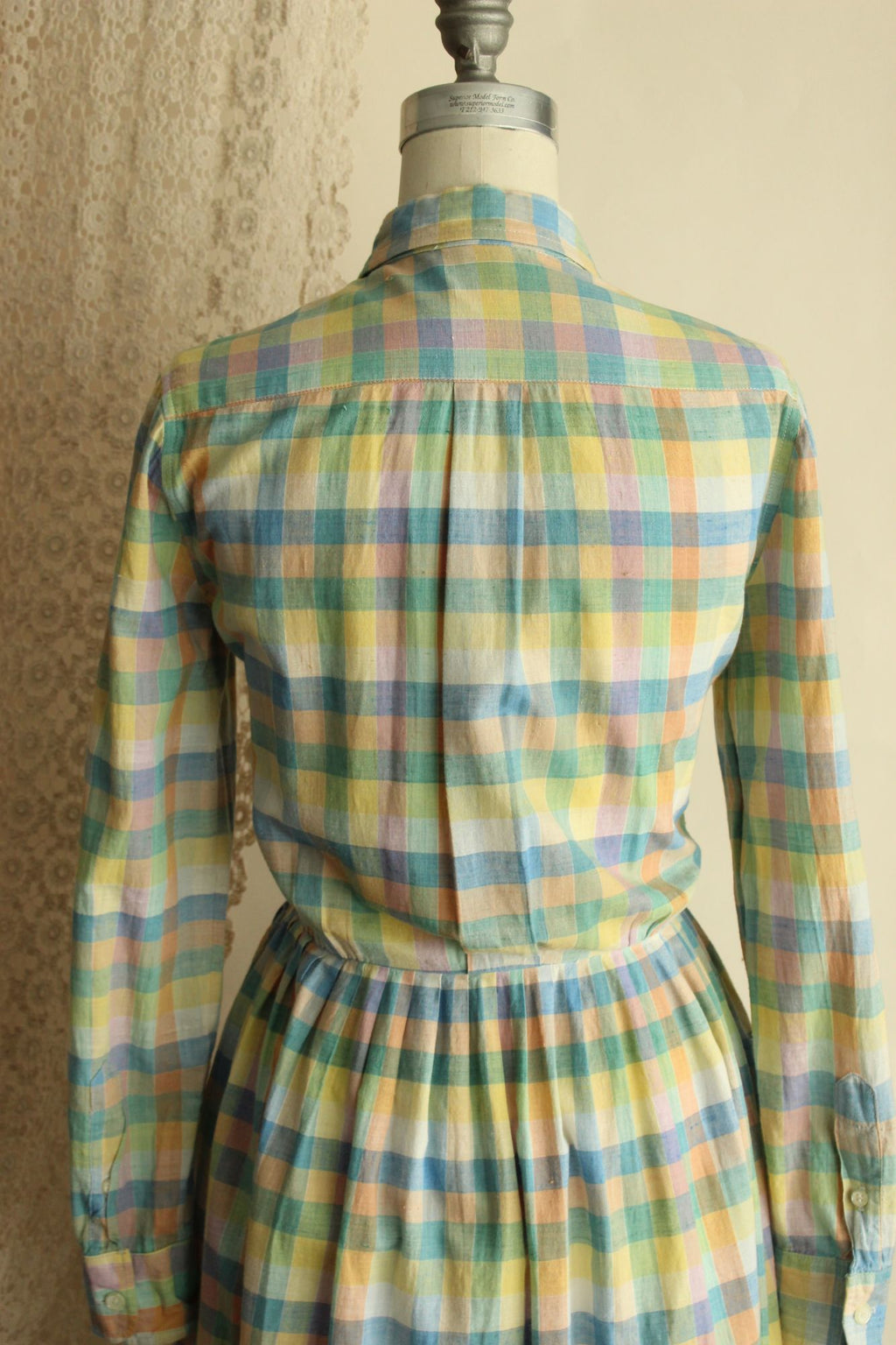 Vintage 1970s 1980s Pastel Check Dress with Pockets