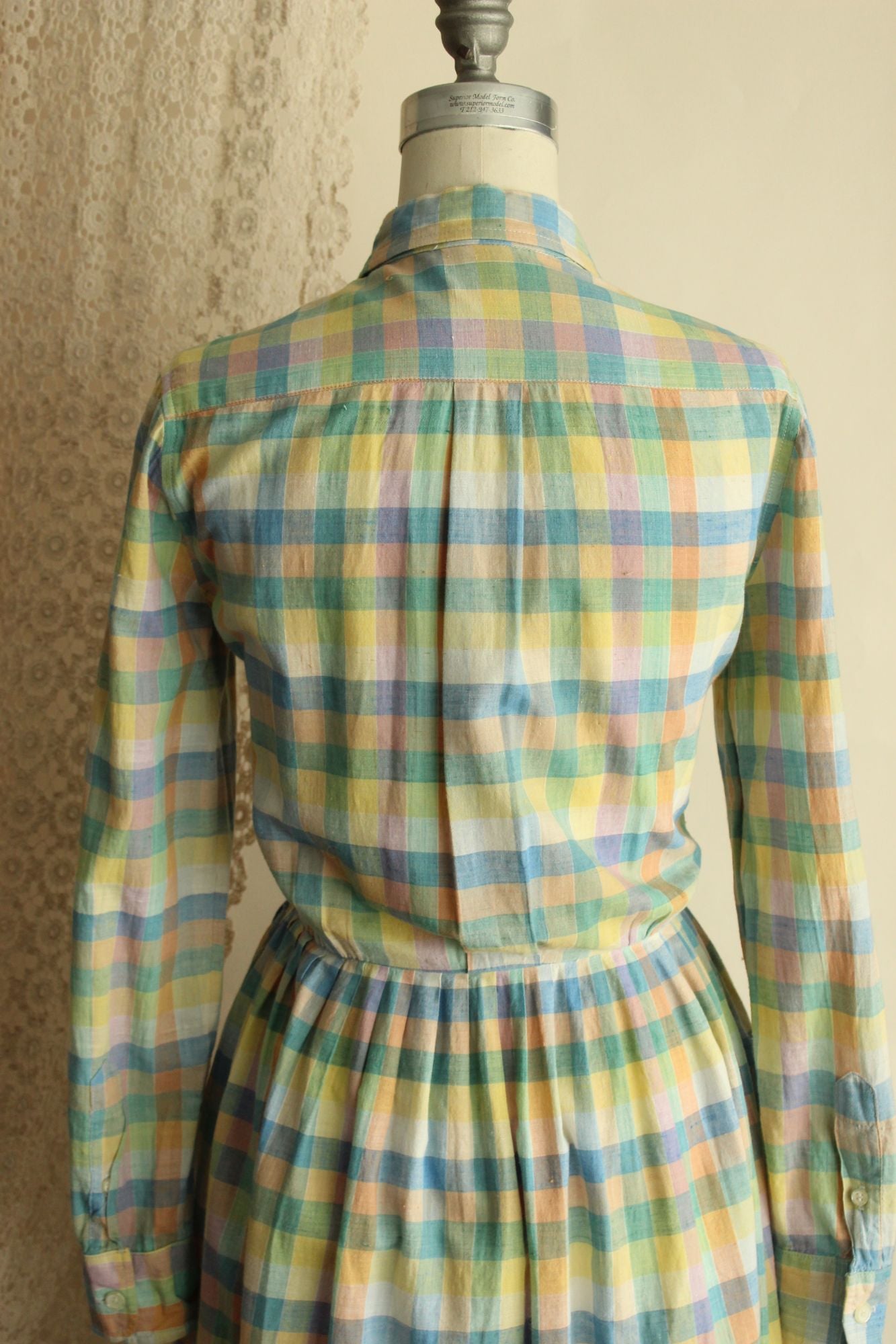 Vintage 1970s 1980s Pastel Check Dress with Pockets