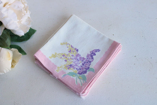 Vintage 1960s 1970s Set of Five Floral Print Napkins