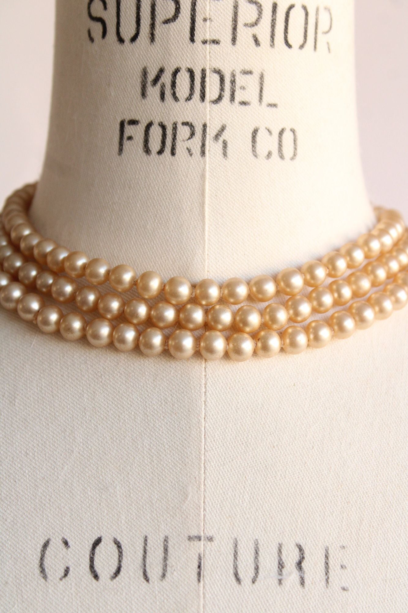 Vintage 1950s Three Strand Ivory Faux Pearl Necklace