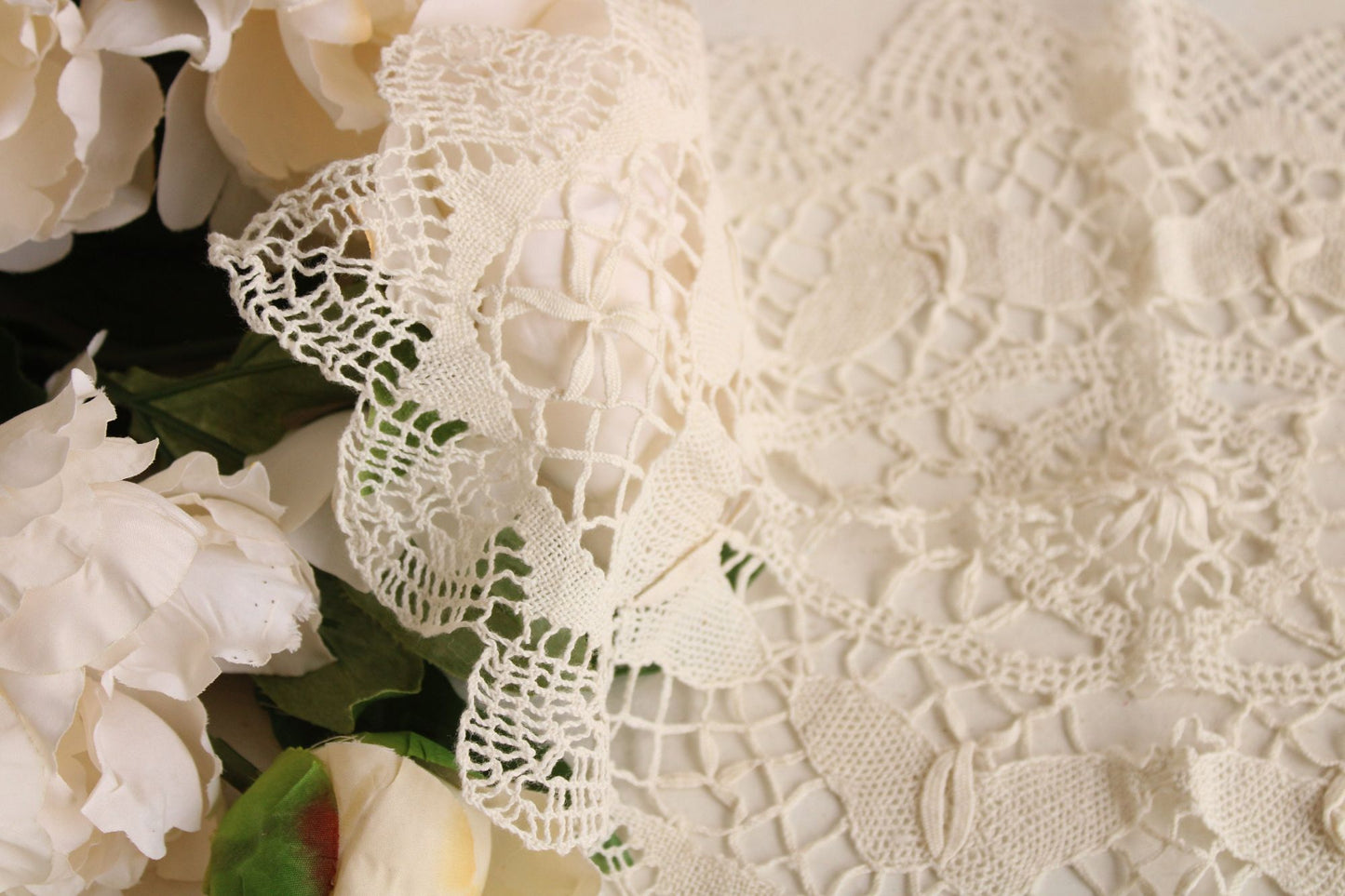 Vintage Ivory Crochet Doily with Butterflies