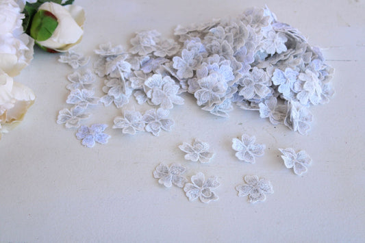 Silver Blue Flower Appliques, One Dozen ( 12), 1.5" Diameter