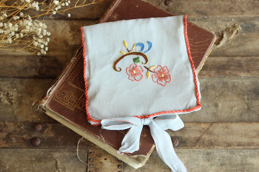 Vintage 1930s 1940s Blue Rayon Handkerchief Bag