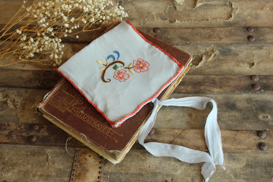 Vintage 1930s 1940s Blue Rayon Handkerchief Bag