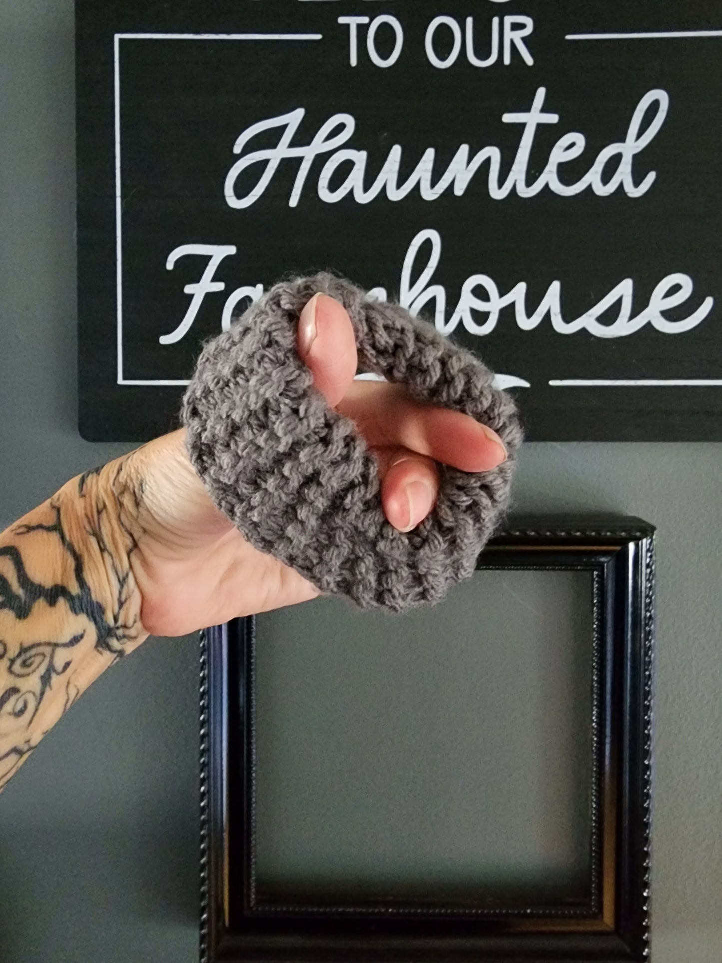 Hand knit Gray Hair Scrunchie in Stormcloud