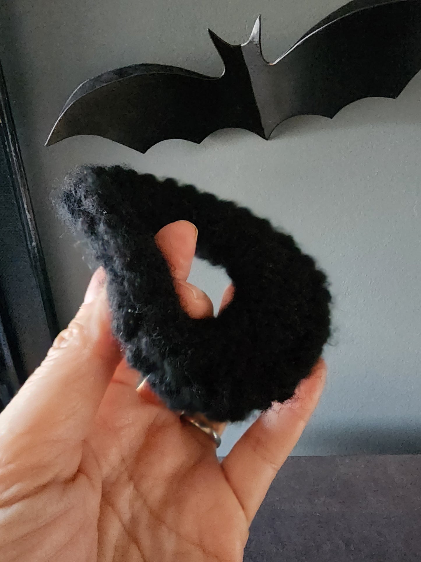 Black Hand Knit Hair Tie Scrunchie