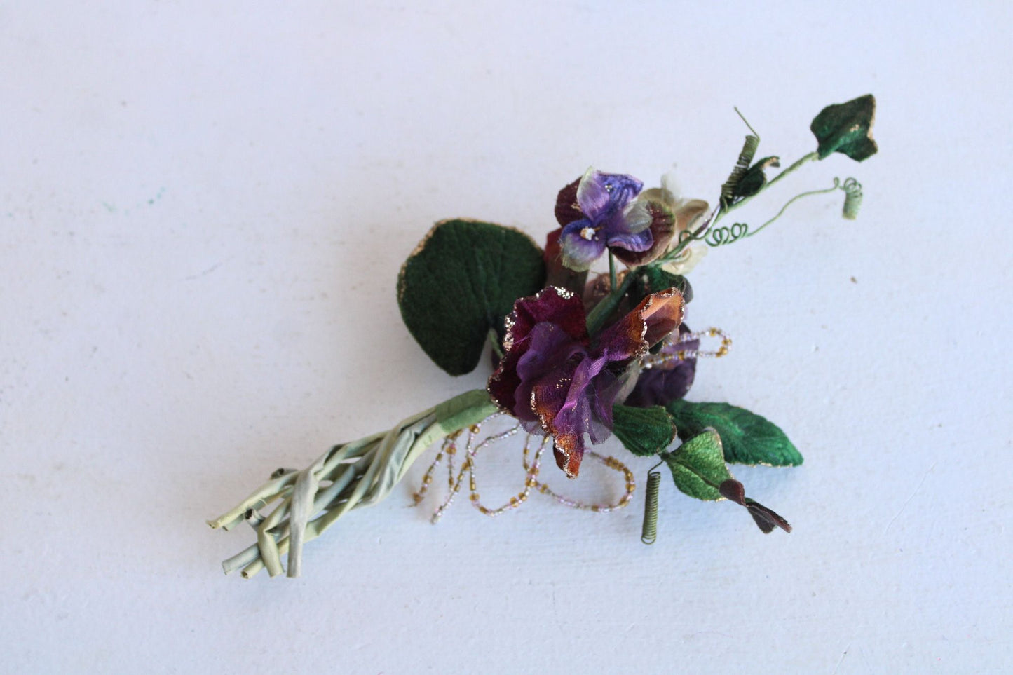 Vintage Silk Flowers, Pansies, On Stems With Leaves, Millinery Faux Floral