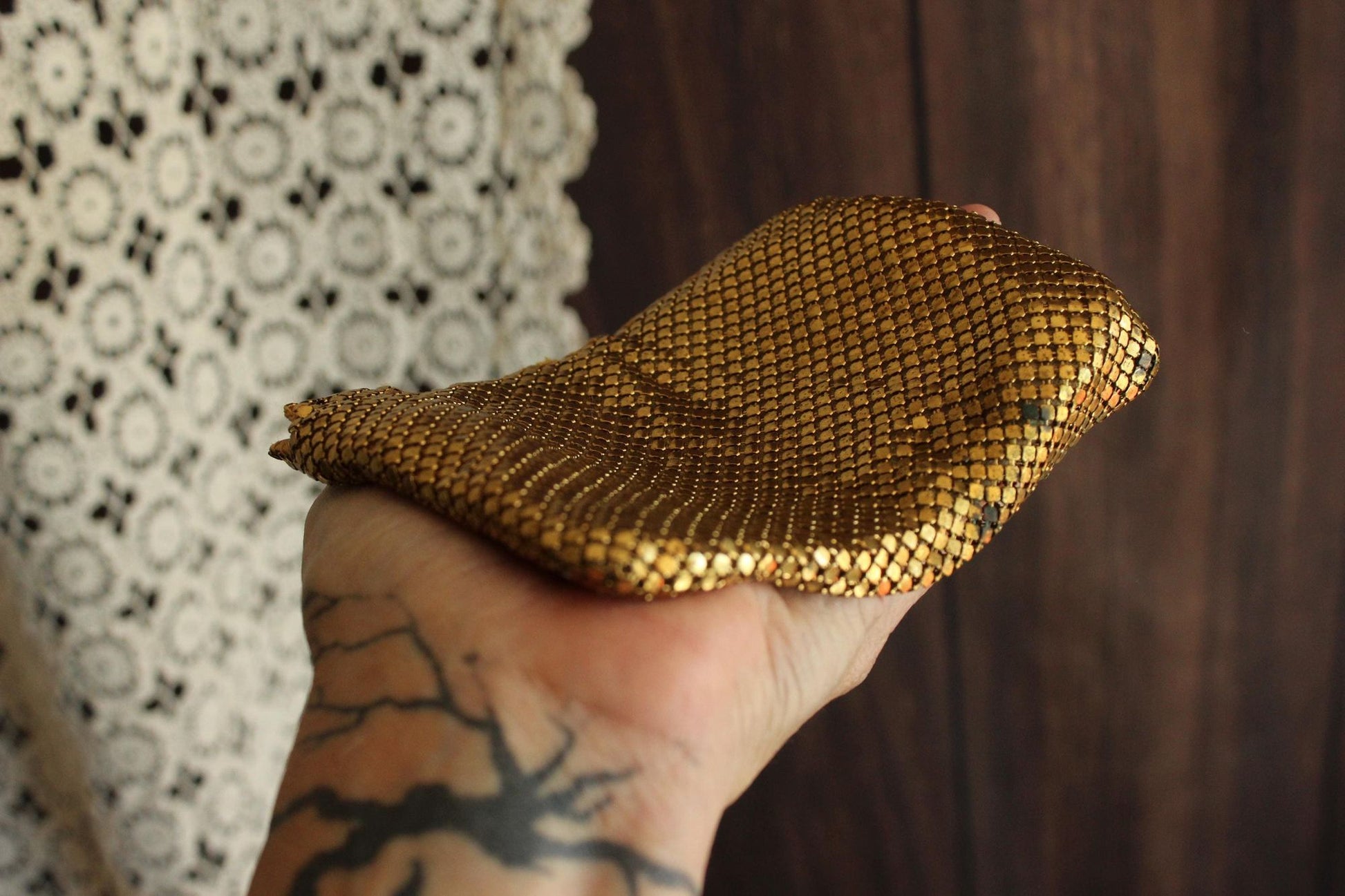 Vintage 1930s 1940s Gold Mesh Evening Clutch, Possible Whiting and Davis