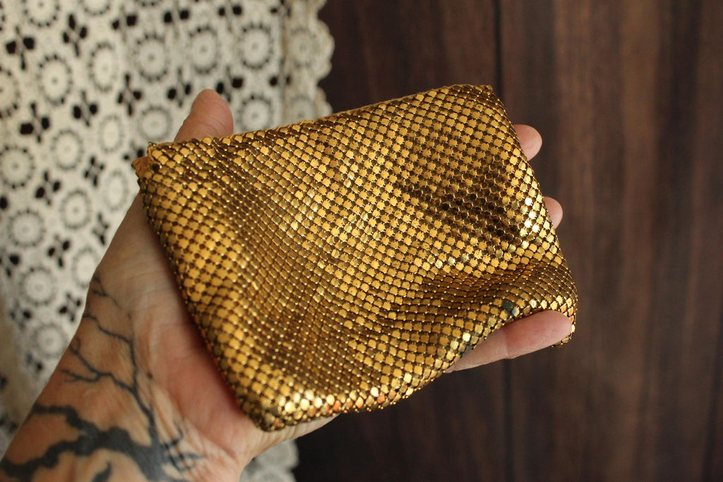 Vintage 1930s 1940s Gold Mesh Evening Clutch, Possible Whiting and Davis