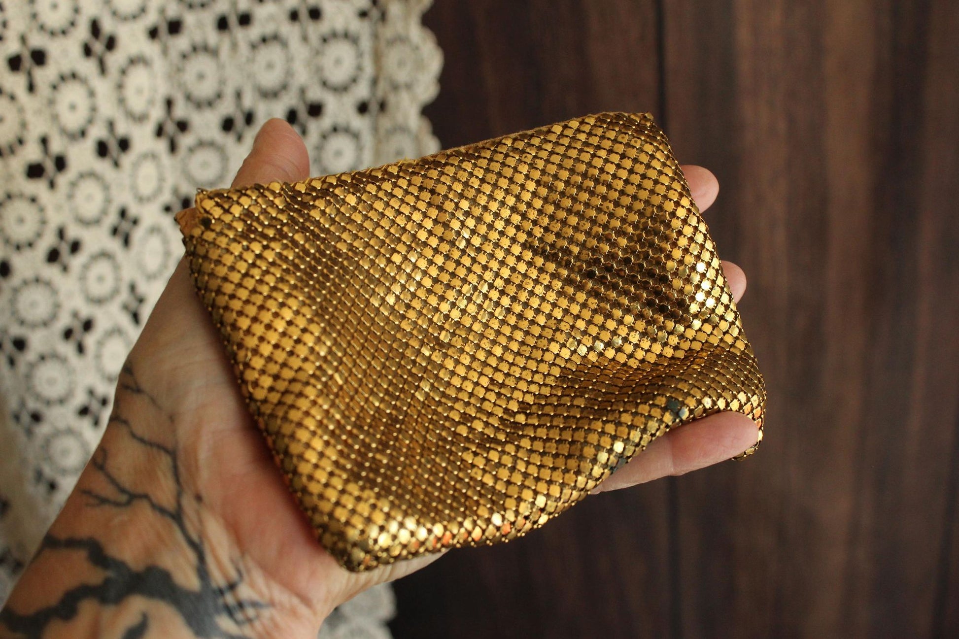 Vintage 1930s 1940s Gold Mesh Evening Clutch, Possible Whiting and Davis