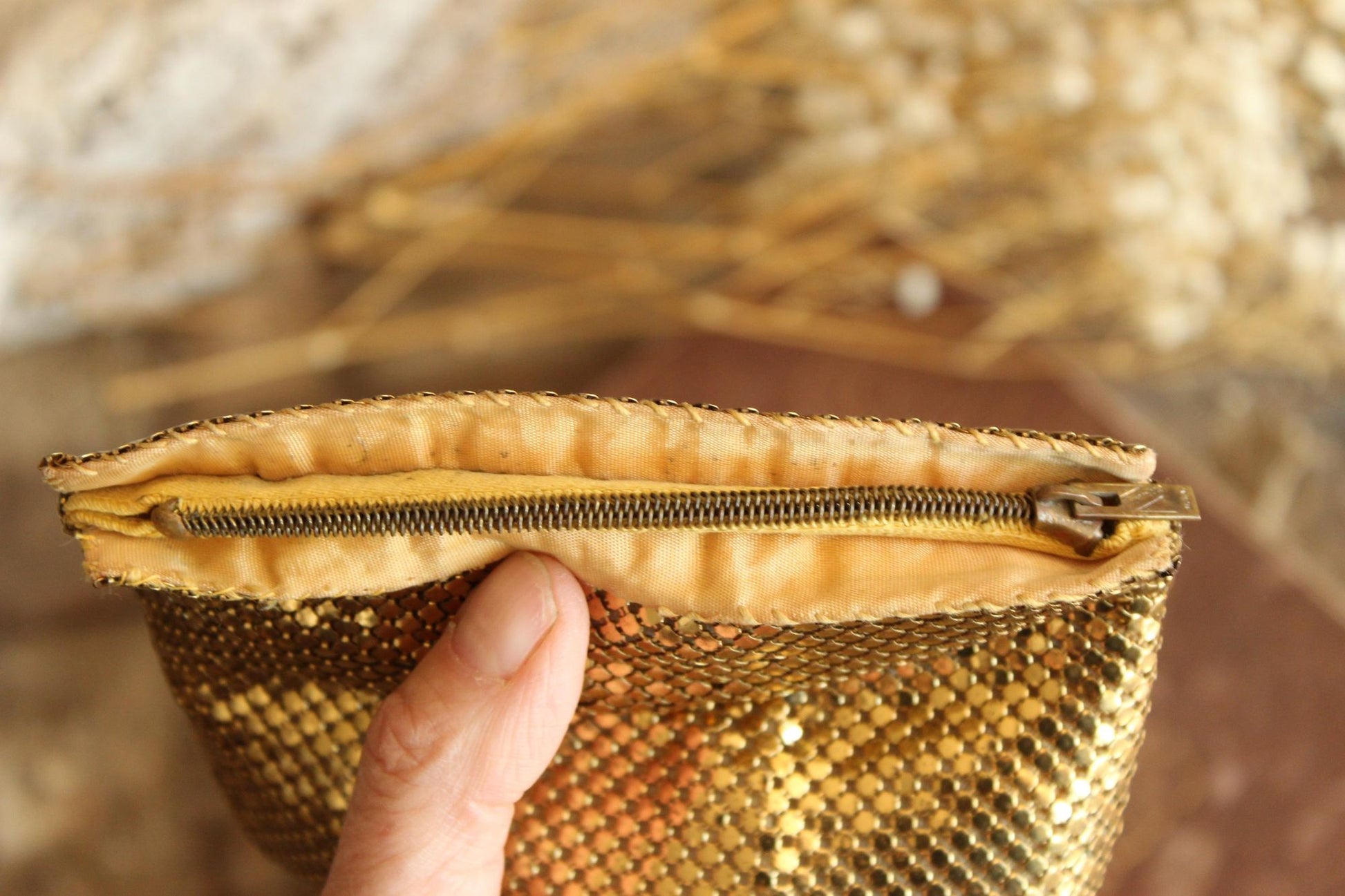 Vintage 1930s 1940s Gold Mesh Evening Clutch, Possible Whiting and Davis