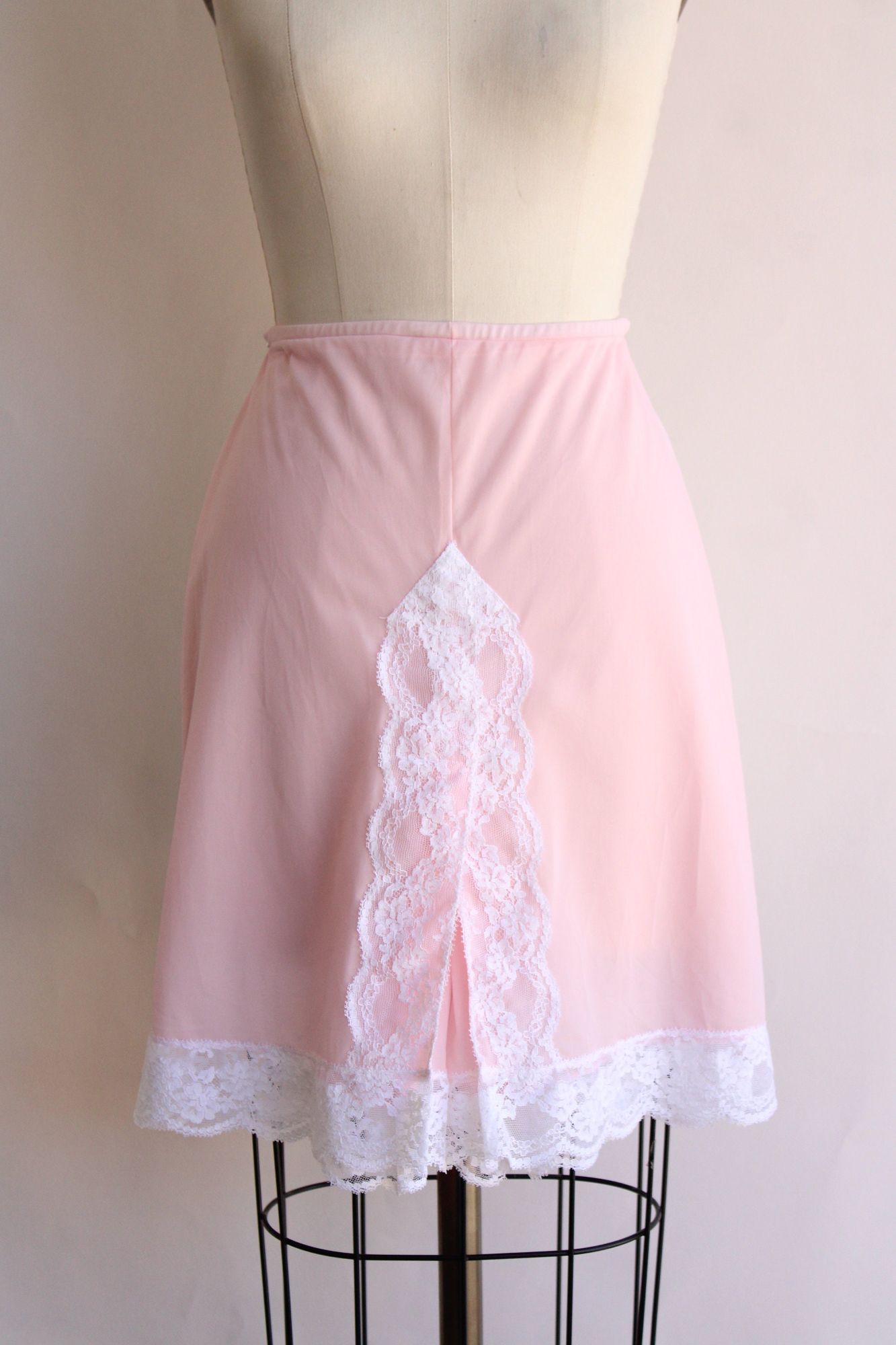 Vintage 1960s 1970s Pink Nylon Panty Slip with Lace Trim