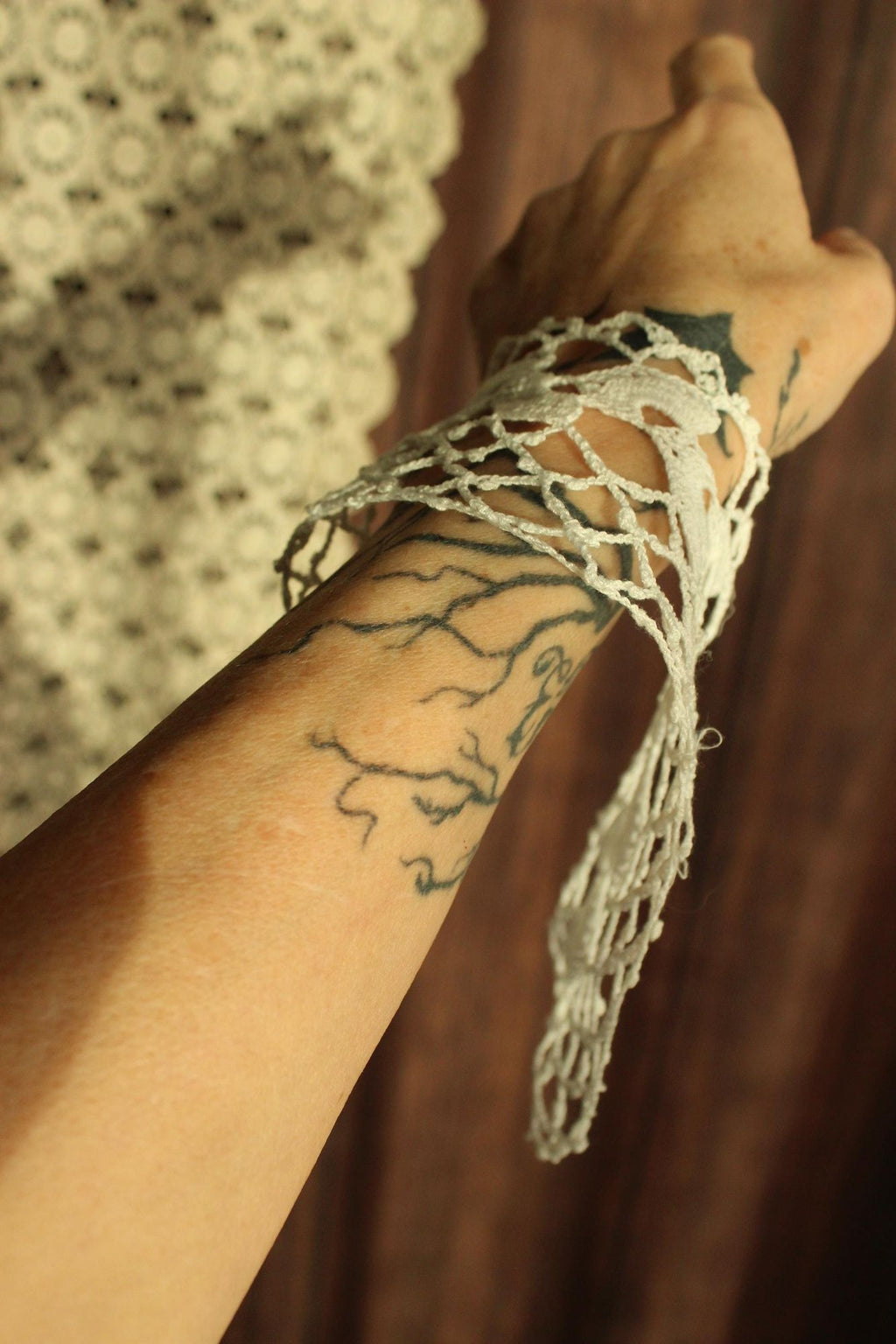Vintage Crochet Lace Sleeve Cuffs Or Collar Trim, White, Two,  13.5" by 2.5"