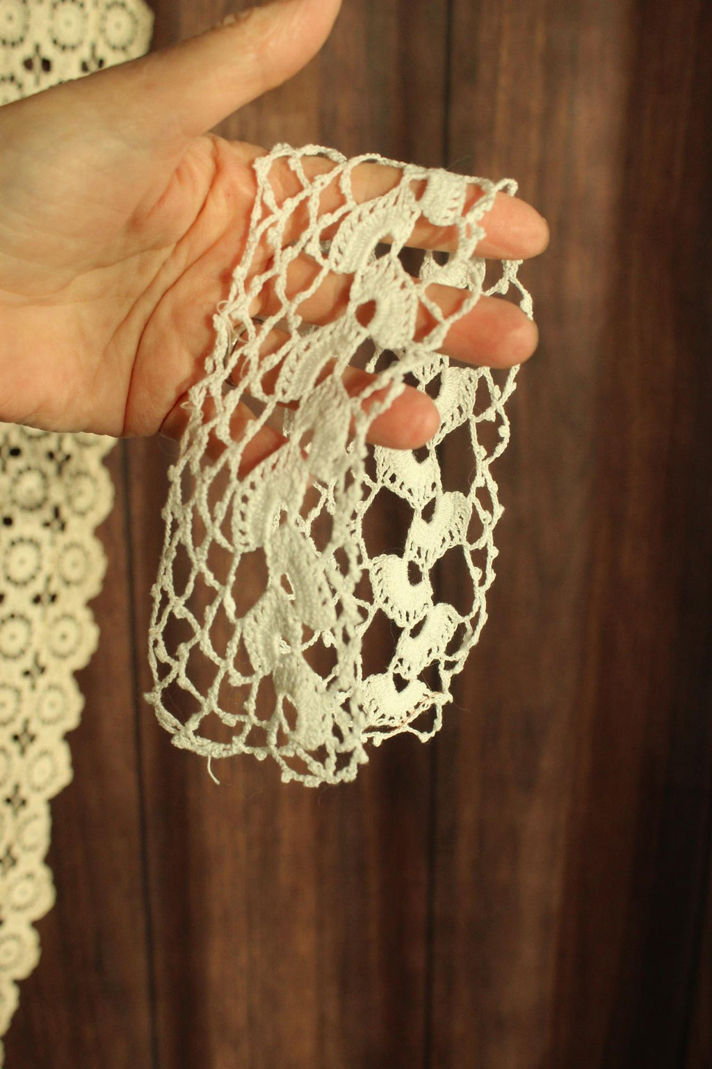 Vintage Crochet Lace Sleeve Cuffs Or Collar Trim, White, Two,  13.5" by 2.5"