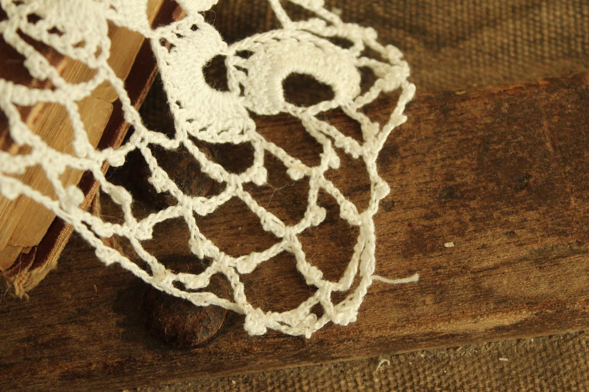 Vintage Crochet Lace Sleeve Cuffs Or Collar Trim, White, Two,  13.5" by 2.5"