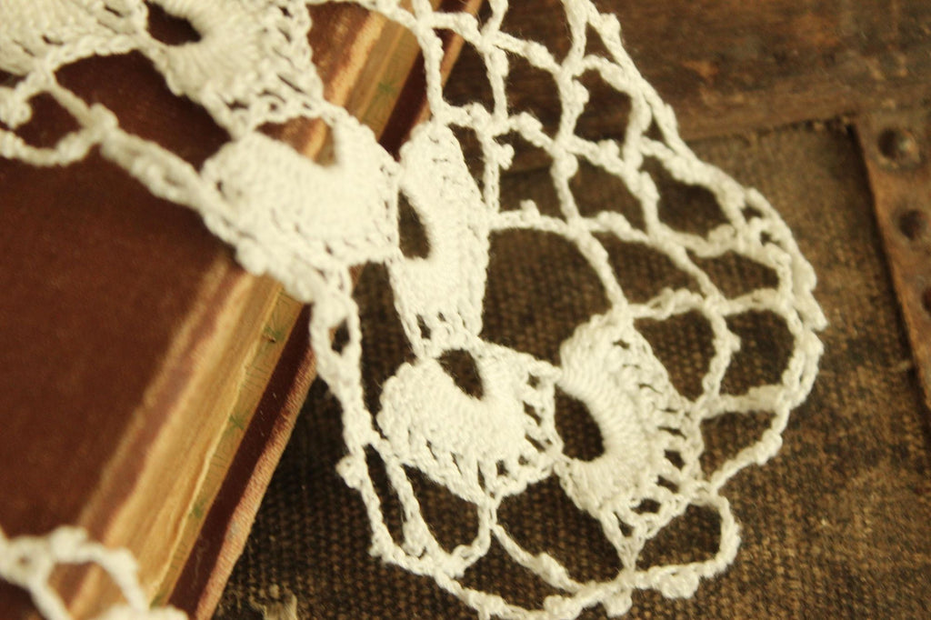 Vintage Crochet Lace Sleeve Cuffs Or Collar Trim, White, Two,  13.5" by 2.5"