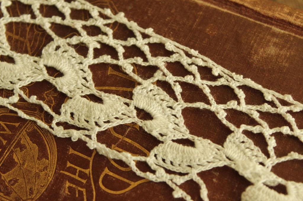 Vintage Crochet Lace Sleeve Cuffs Or Collar Trim, White, Two,  13.5" by 2.5"