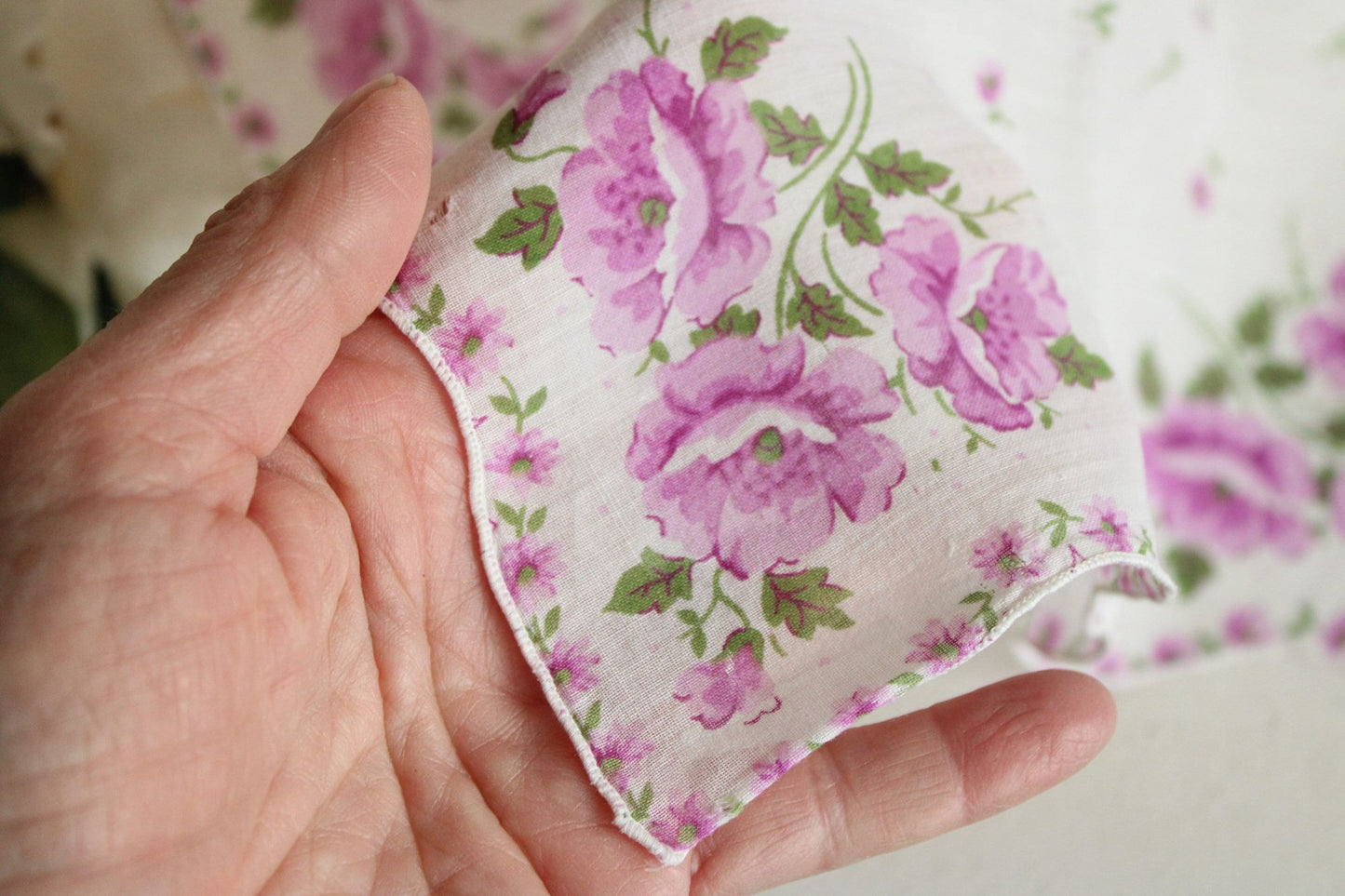 Vintage Cotton Purple Rose Print Hankie