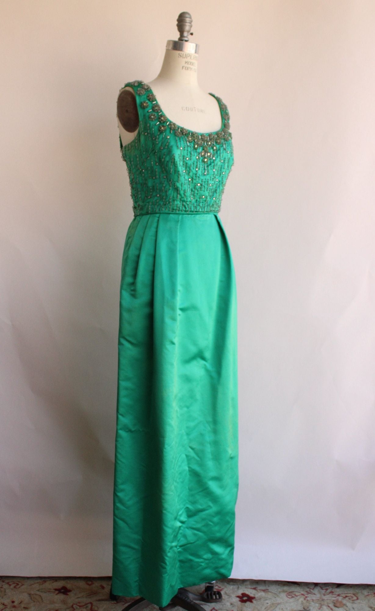 Vintage 1960s Gown with Pockets, Rudolf Green Silk Wiggle Dress, Saks Fifth Avenue