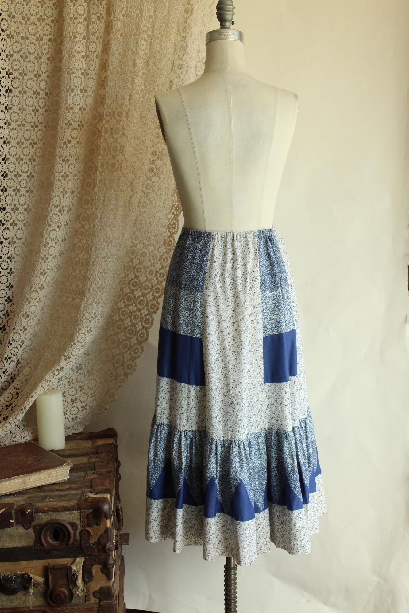 Vintage 1970s Volup Calico Patchwork Prairie Skirt