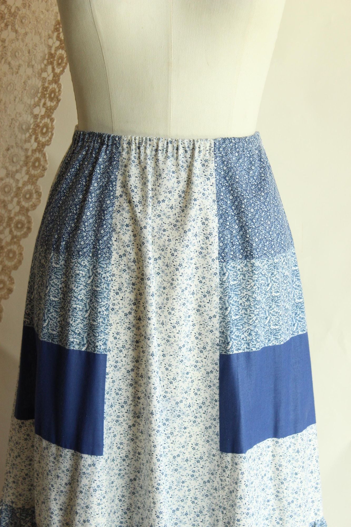 Vintage 1970s Volup Calico Patchwork Prairie Skirt
