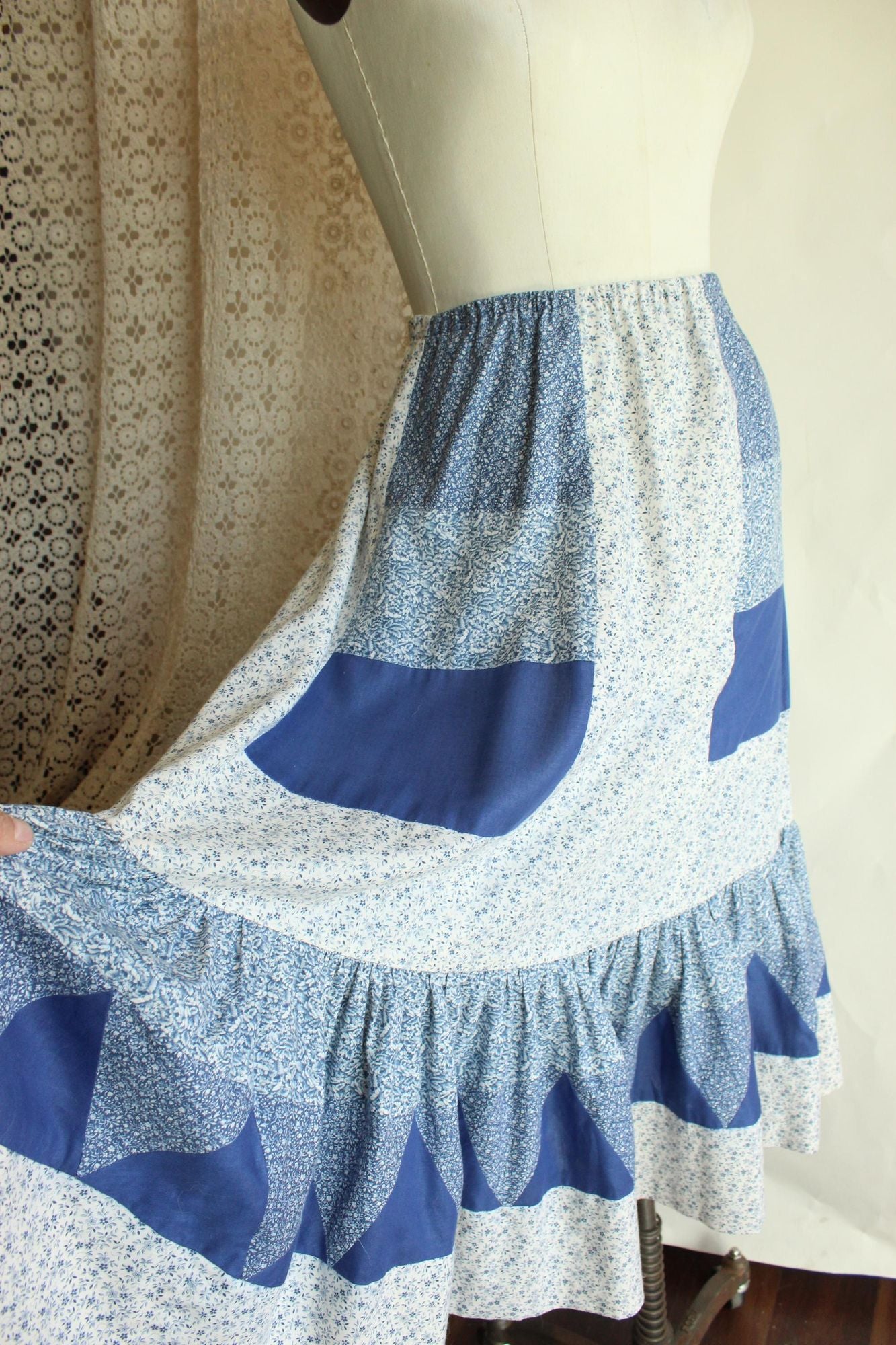 Vintage 1970s Volup Calico Patchwork Prairie Skirt