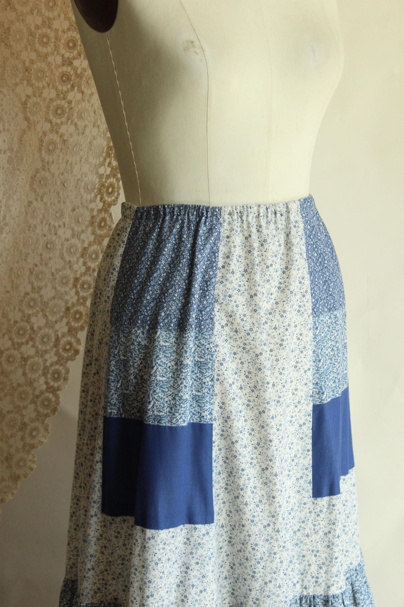 Vintage 1970s Volup Calico Patchwork Prairie Skirt
