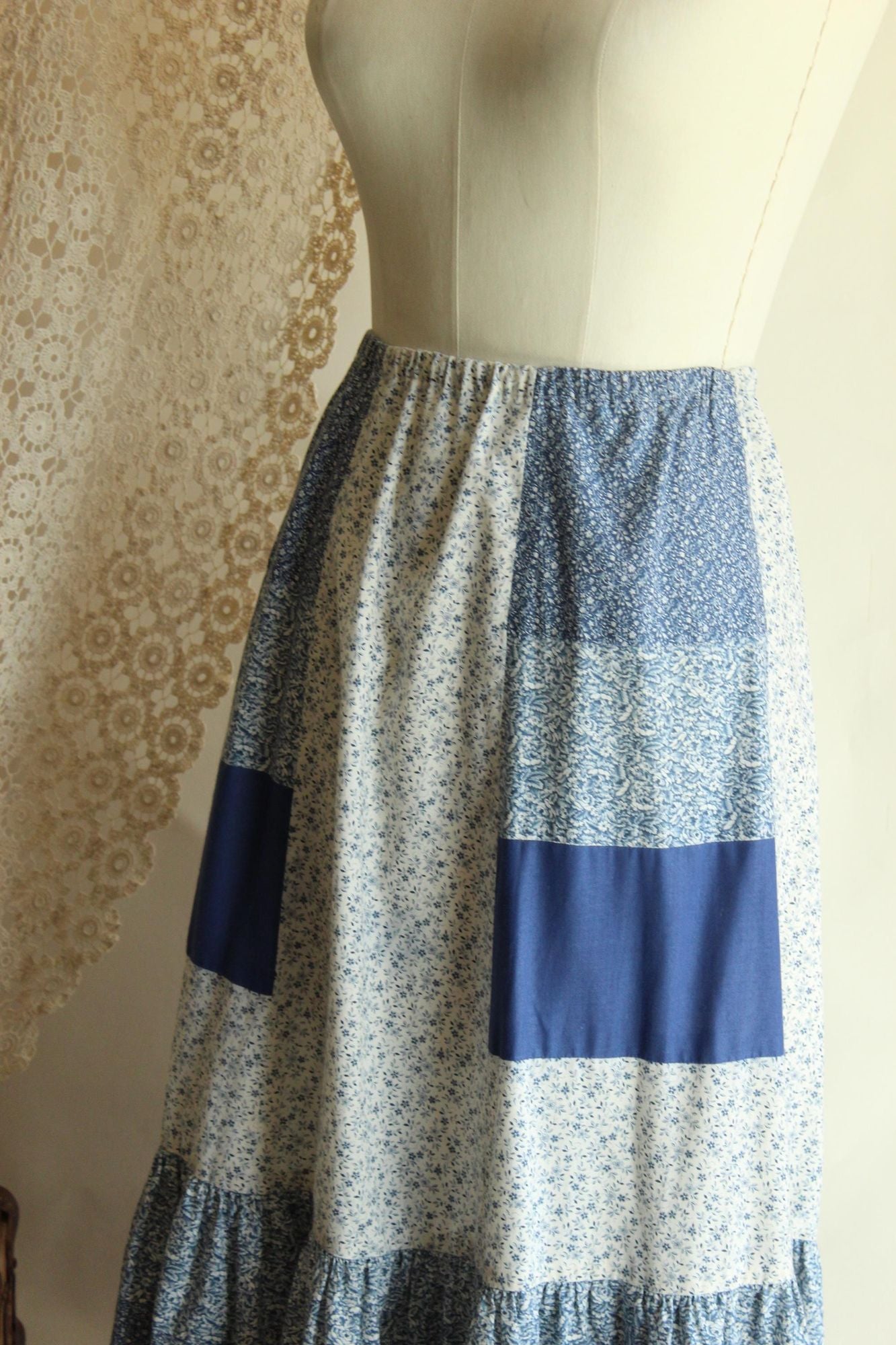 Vintage 1970s Volup Calico Patchwork Prairie Skirt