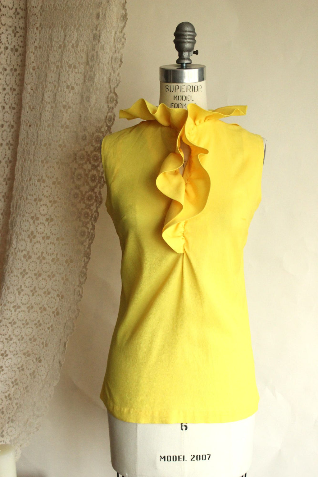 Vintage 1960s Teddi of California Yellow Ruffle Collar Blouse