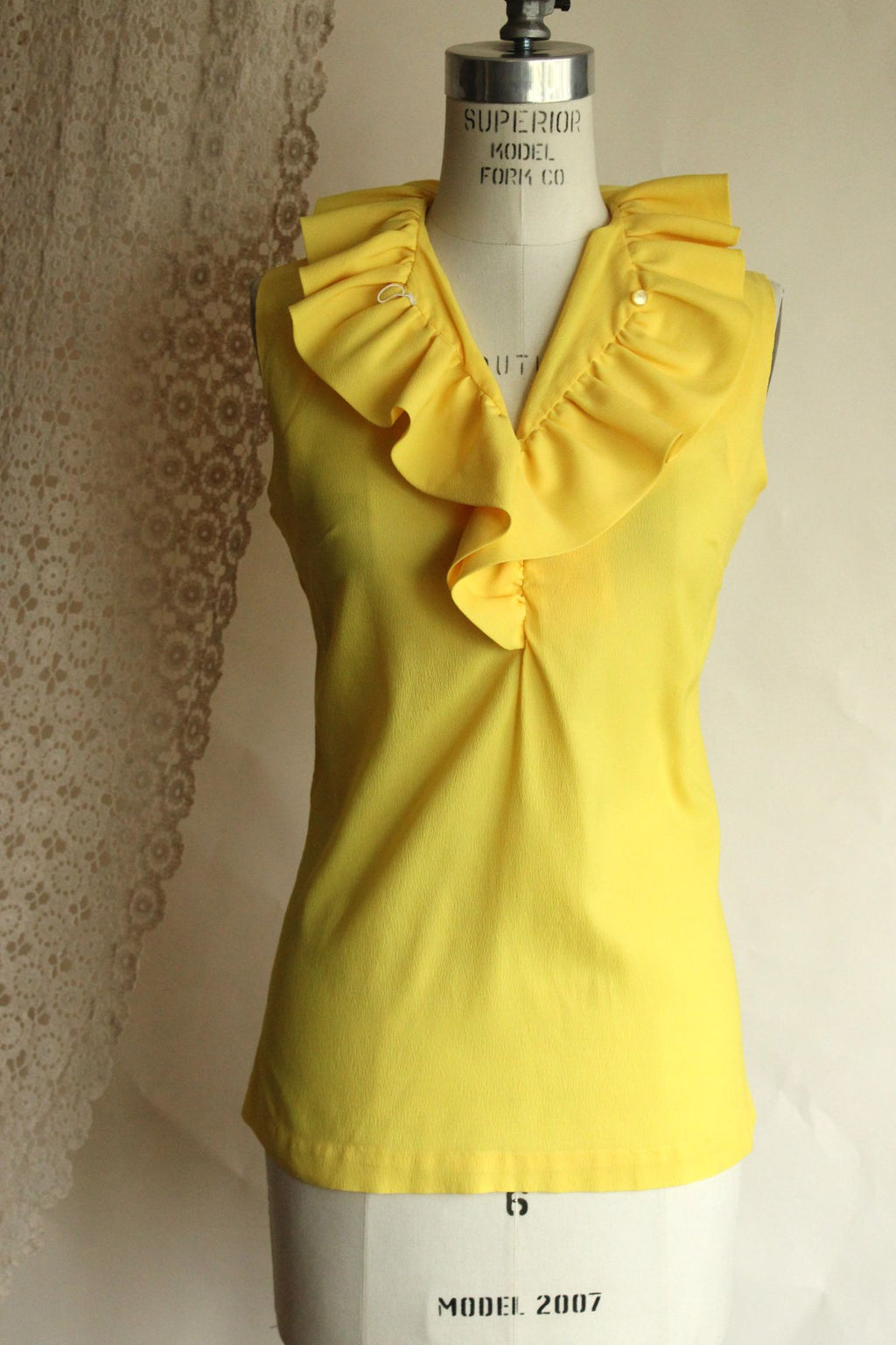 Vintage 1960s Teddi of California Yellow Ruffle Collar Blouse