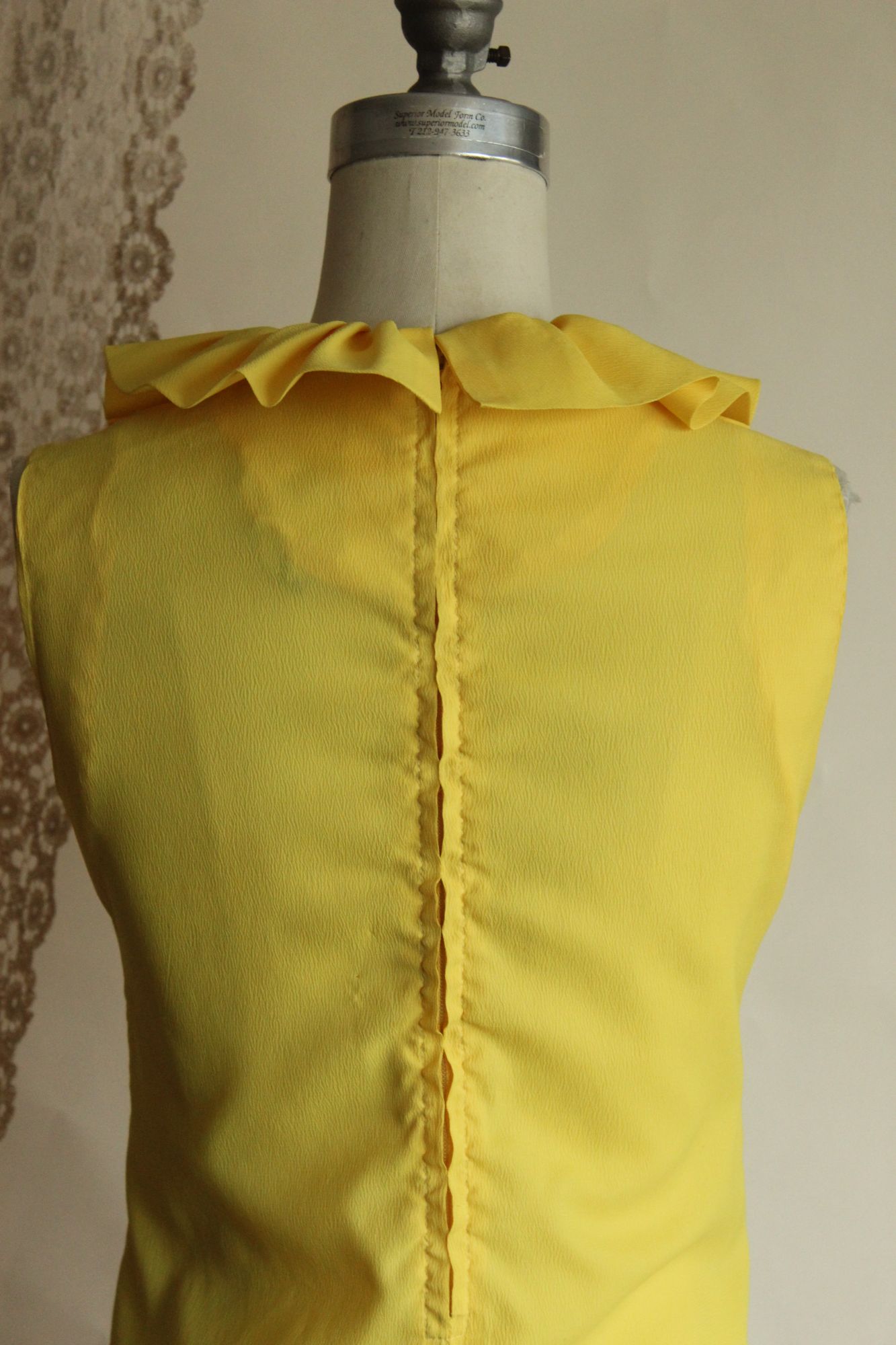 Vintage 1960s Teddi of California Yellow Ruffle Collar Blouse