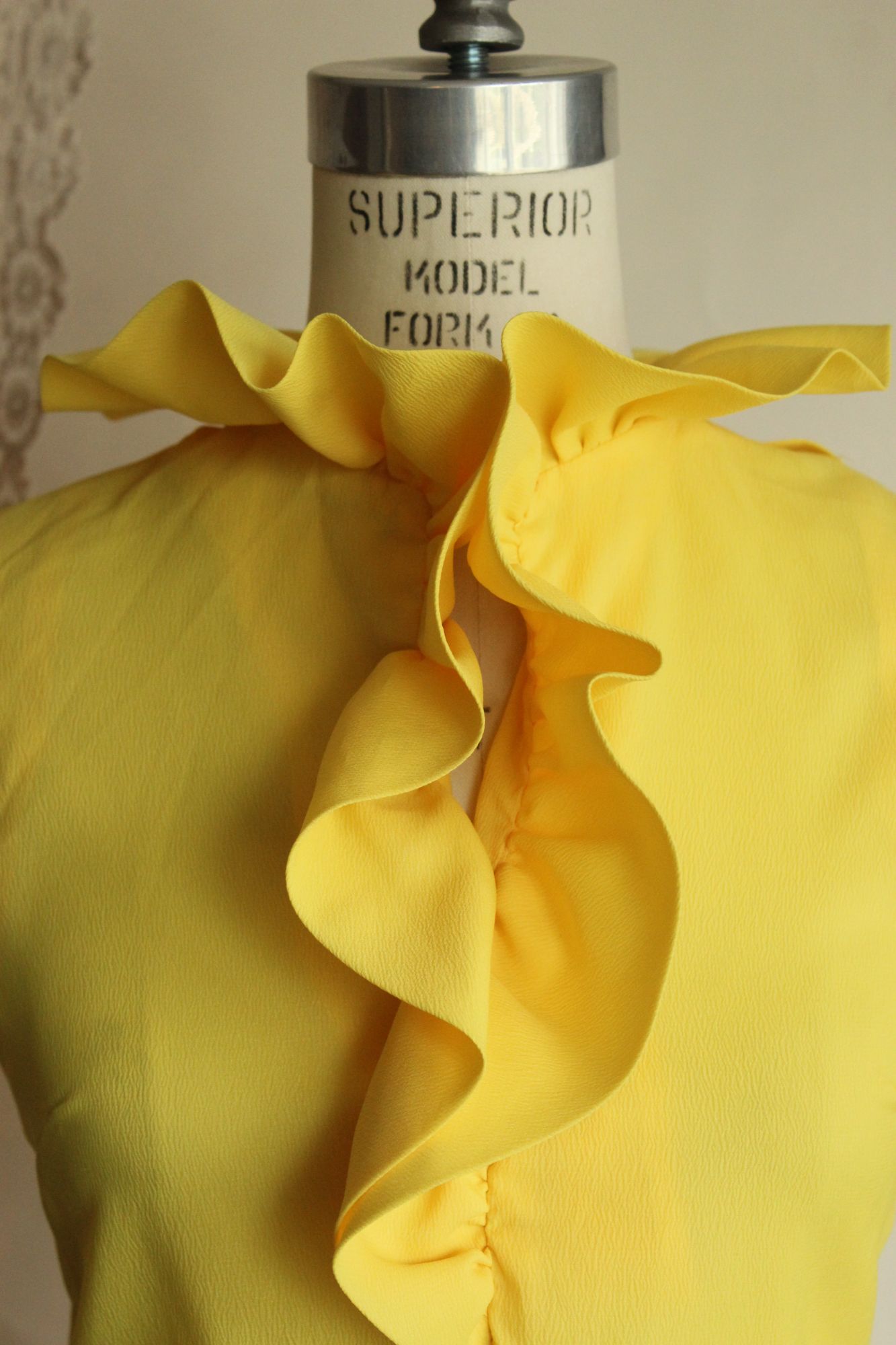 Vintage 1960s Teddi of California Yellow Ruffle Collar Blouse