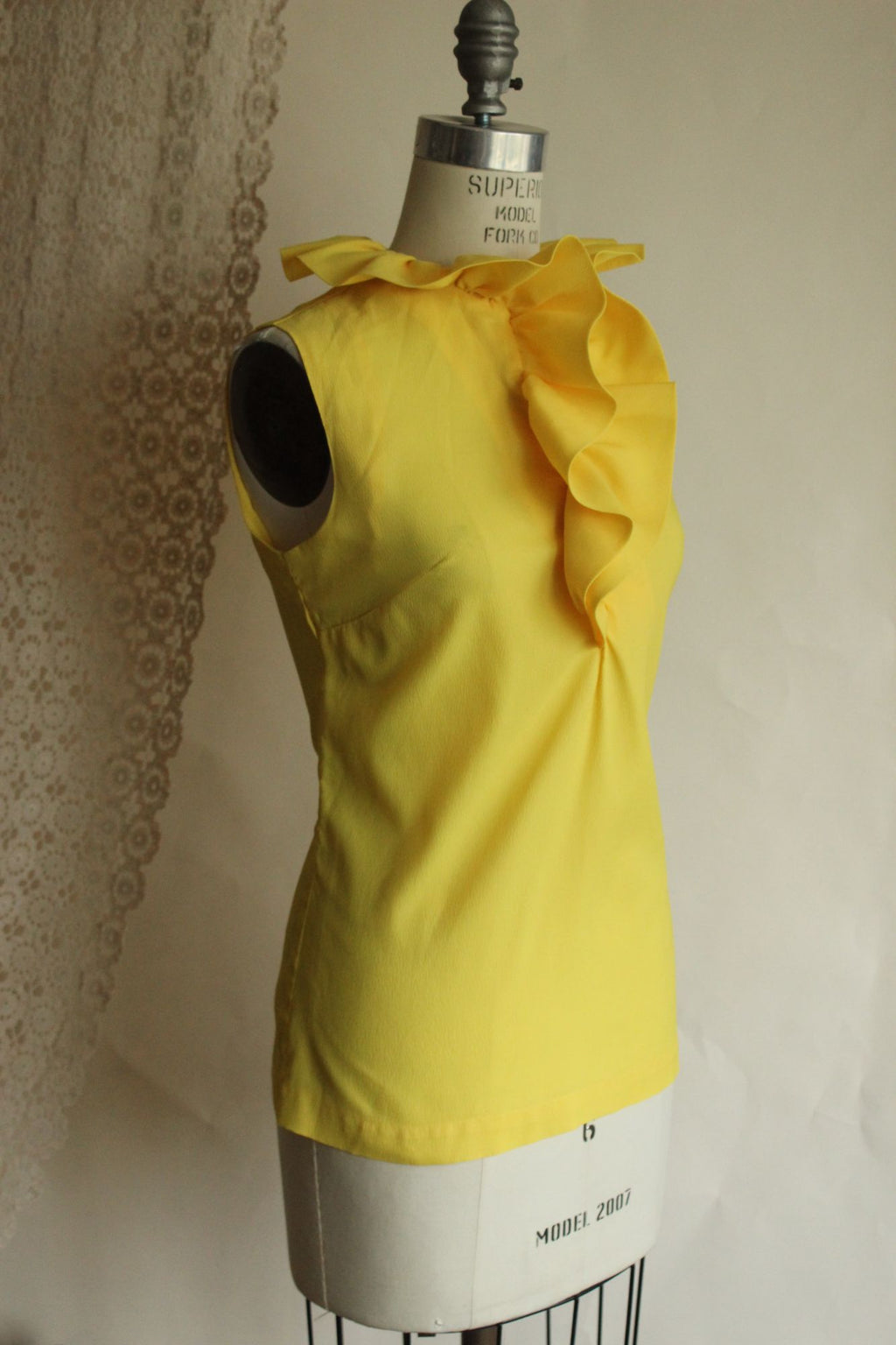 Vintage 1960s Teddi of California Yellow Ruffle Collar Blouse