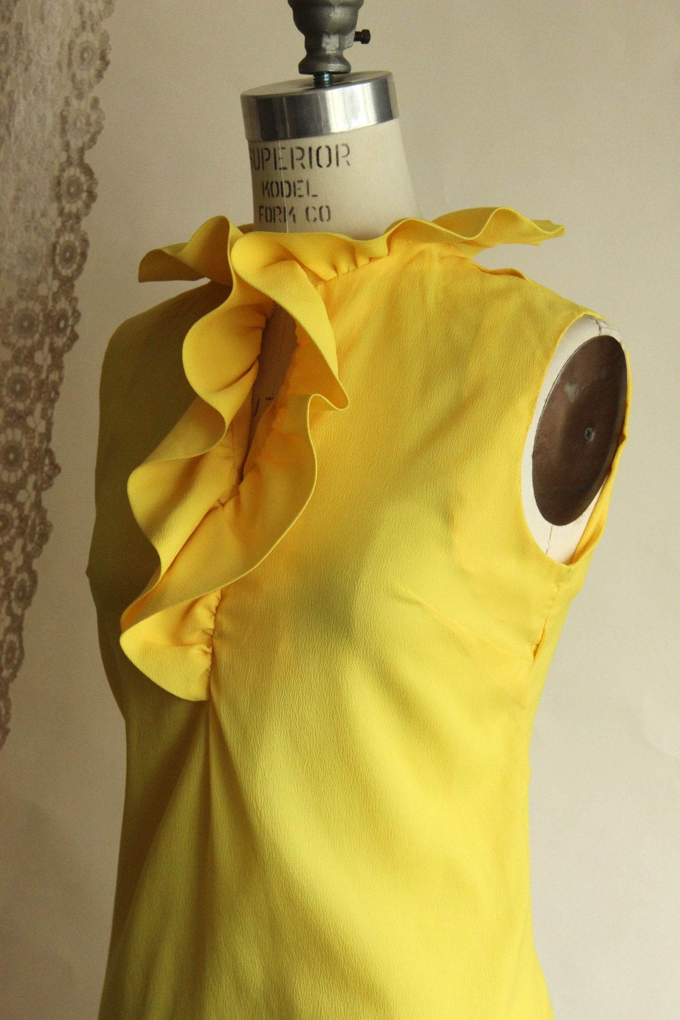 Vintage 1960s Teddi of California Yellow Ruffle Collar Blouse